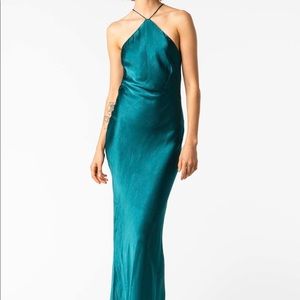 SHONA JOY - GISELE HALTER BIAS MIDI DRESS - JADE - US 4